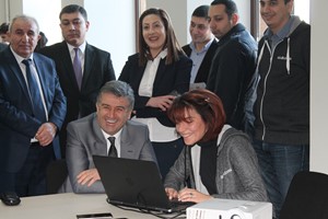 Prime Minister of Armenia codes at Hour of Code Gyumri